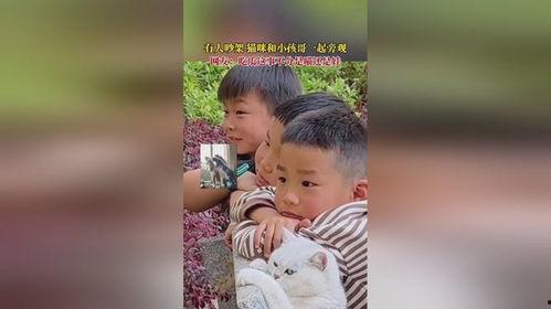 小孩哥和猫咪吃瓜视频,欢乐互动萌态十足